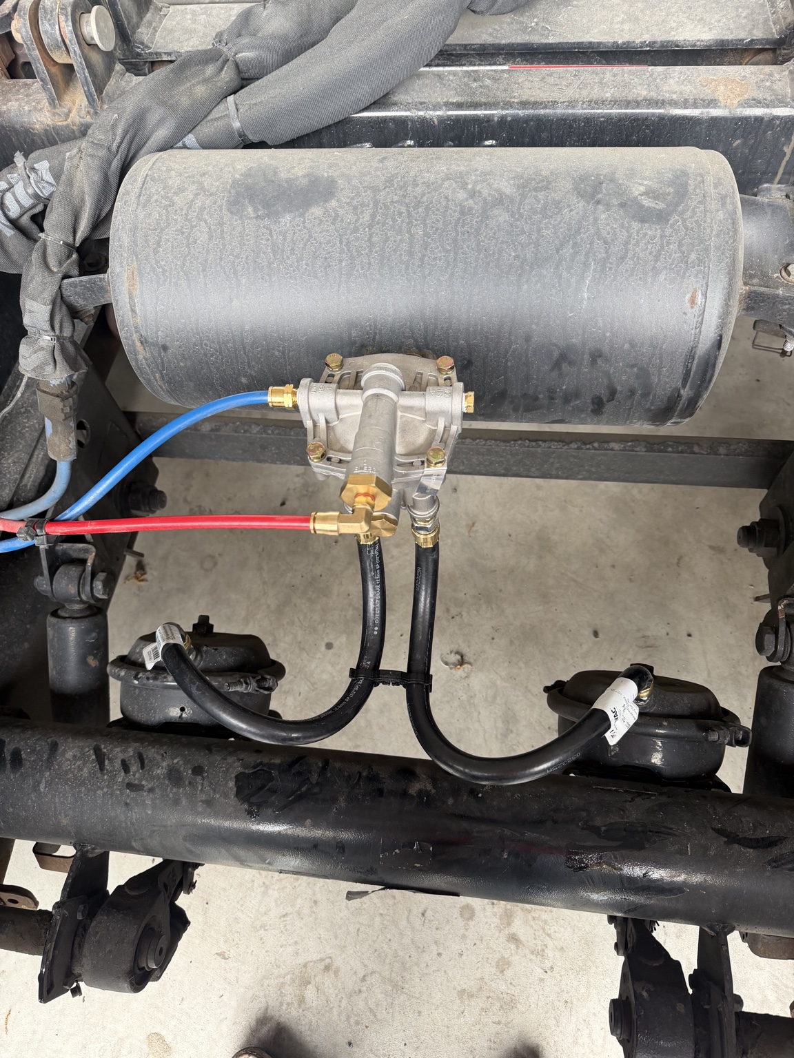 New trailer air-brake relay valve installed with new lines and fittings at SEG in Waldo, Florida